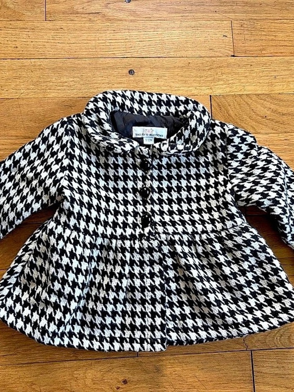 Bailey's Blossoms Girls Black/White Houndstooth peplum Coat Size 2T Like New